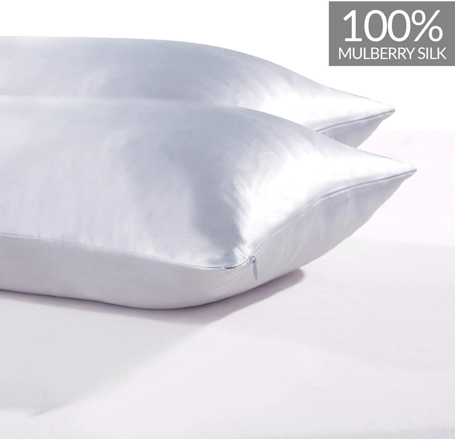 100% Mulberry Silk Pillowcase 2 Pack, Hypoallergenic, Silver