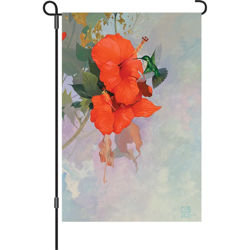 12 in. Summer Bird Garden Flag - Hibiscus Hummingbird