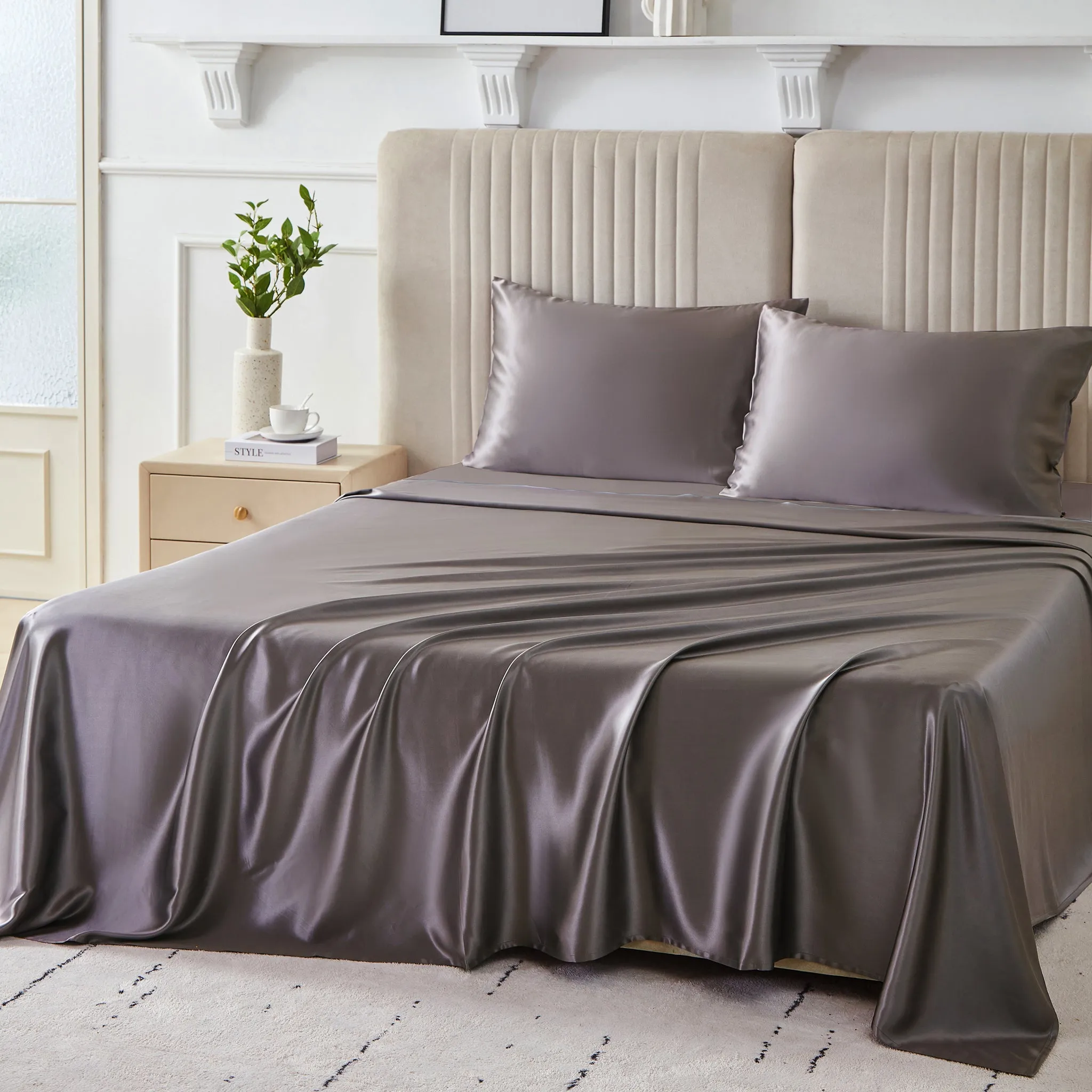 22 Momme Silk Flat Sheet - Gunmetal