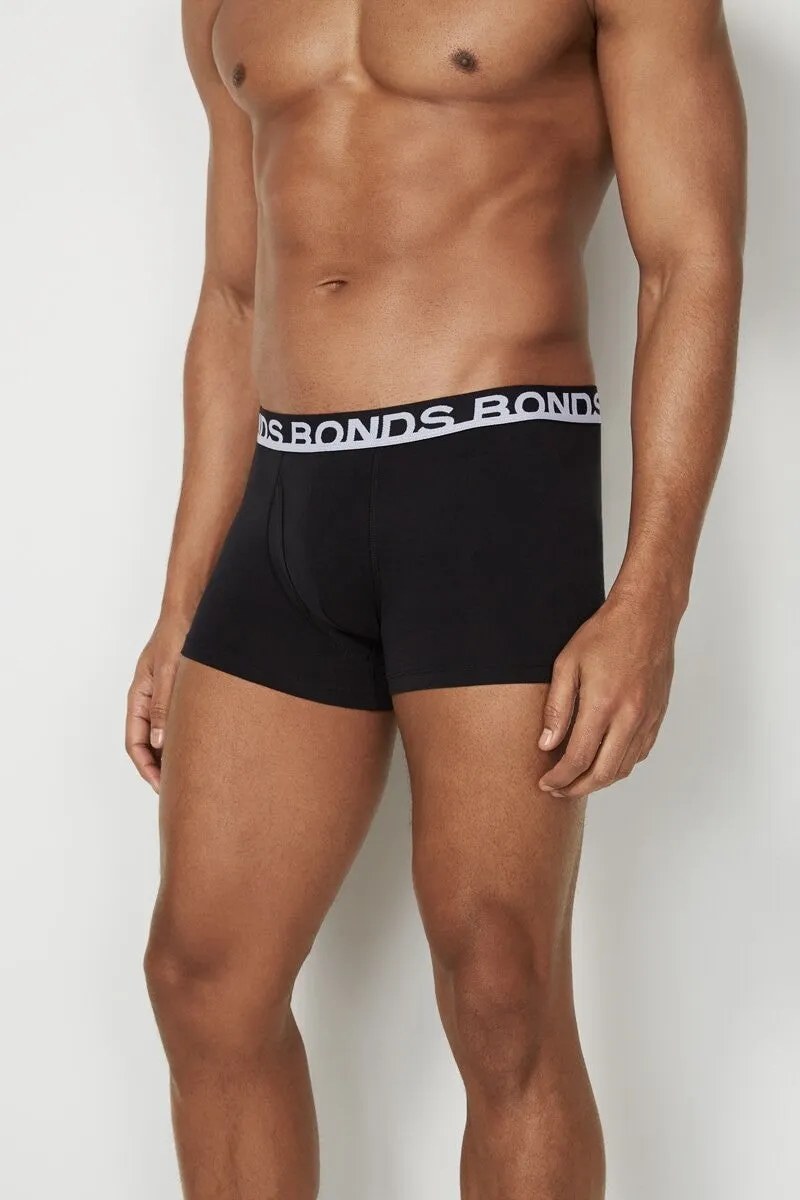 3 x Bonds Mens Everyday Trunks Underwear Black / Navy / Blue