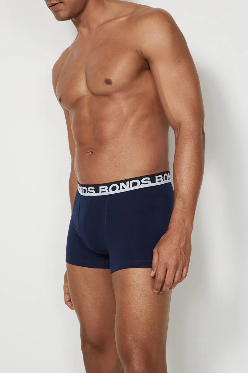 3 x Bonds Mens Everyday Trunks Underwear Black / Navy / Blue