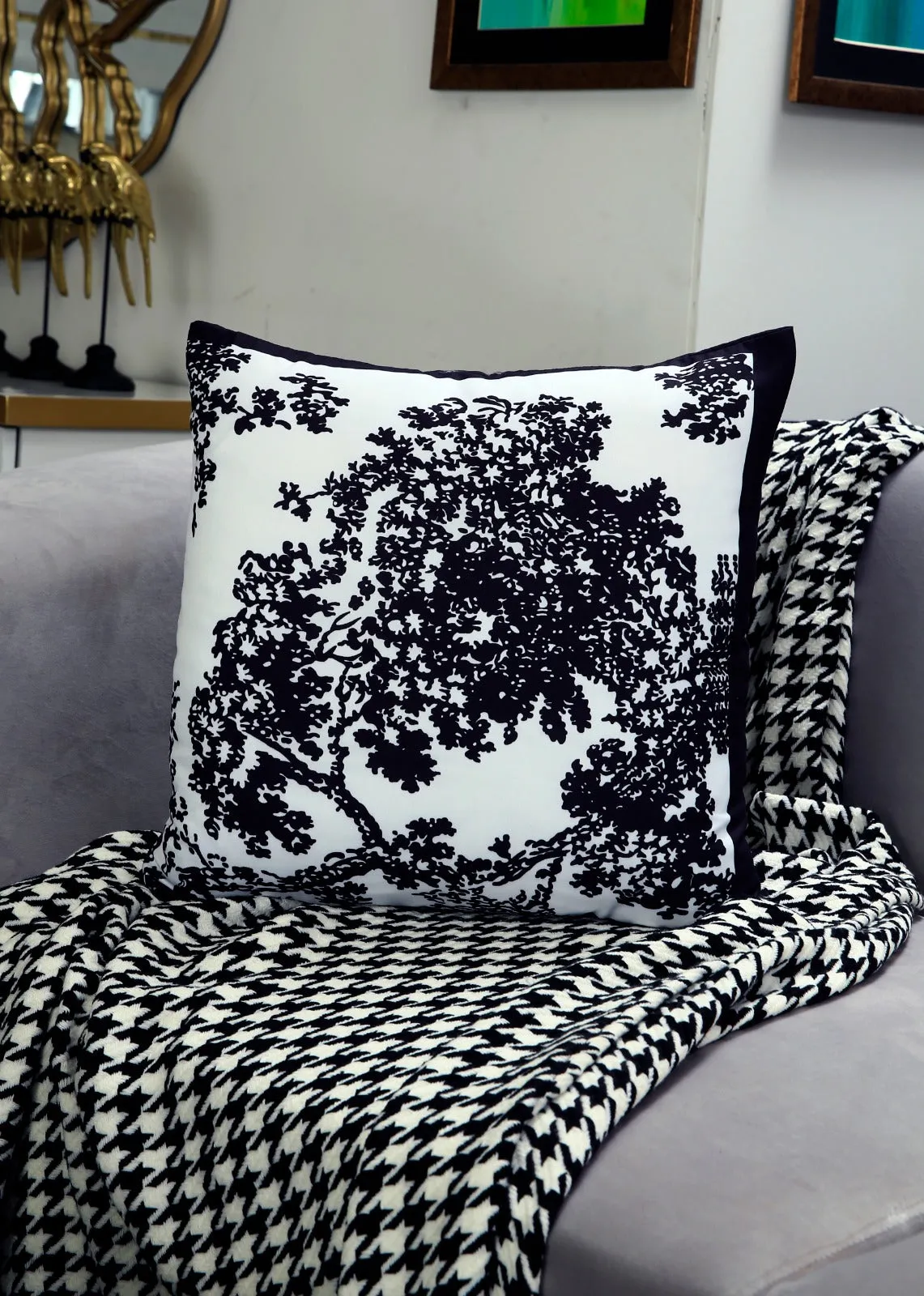 4 PCs Digital Printed Cotton Cushions-Black Art