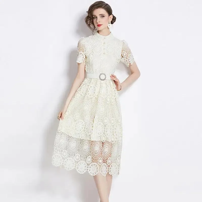 A- Line Crocheted Hollow Lace Dress