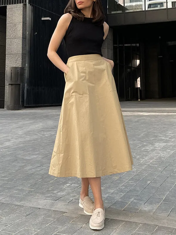 A-Line High Waisted Solid Color Split-Joint Skirts