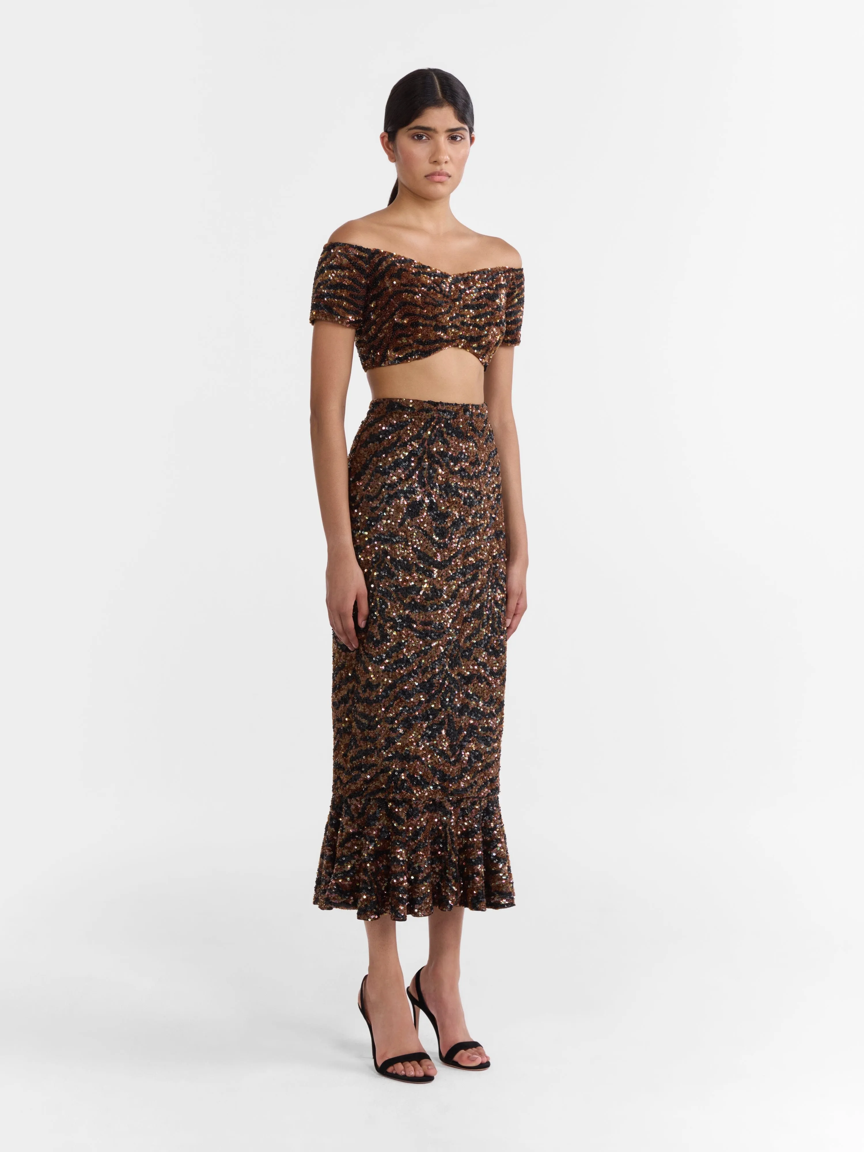 Aidan Skirt in Black Tiger Embroidery