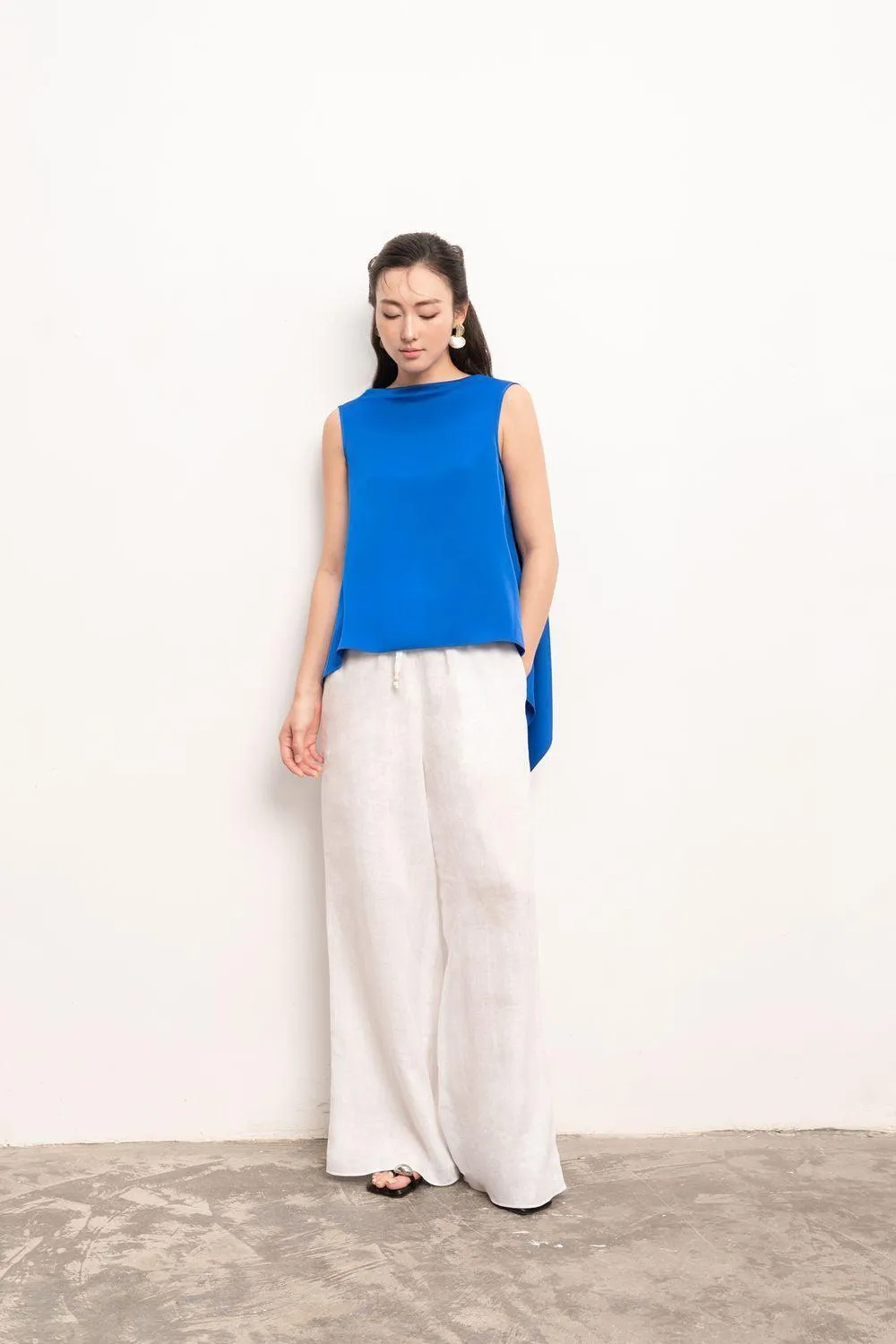 Atara Asymmetric Boat Neck Silk Top