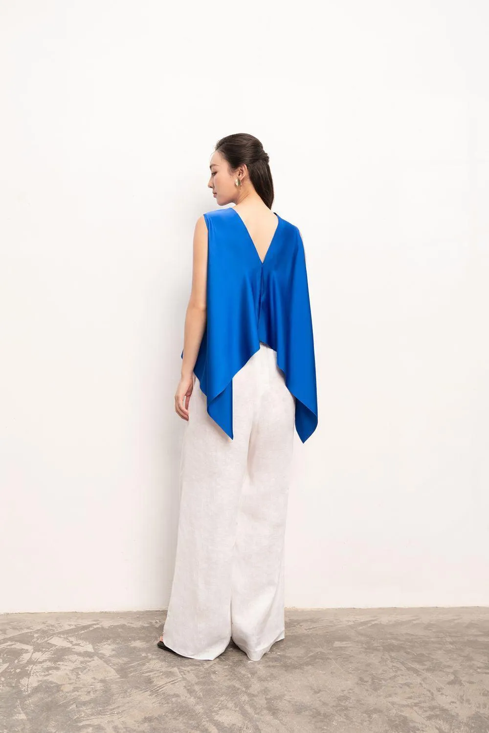 Atara Asymmetric Boat Neck Silk Top