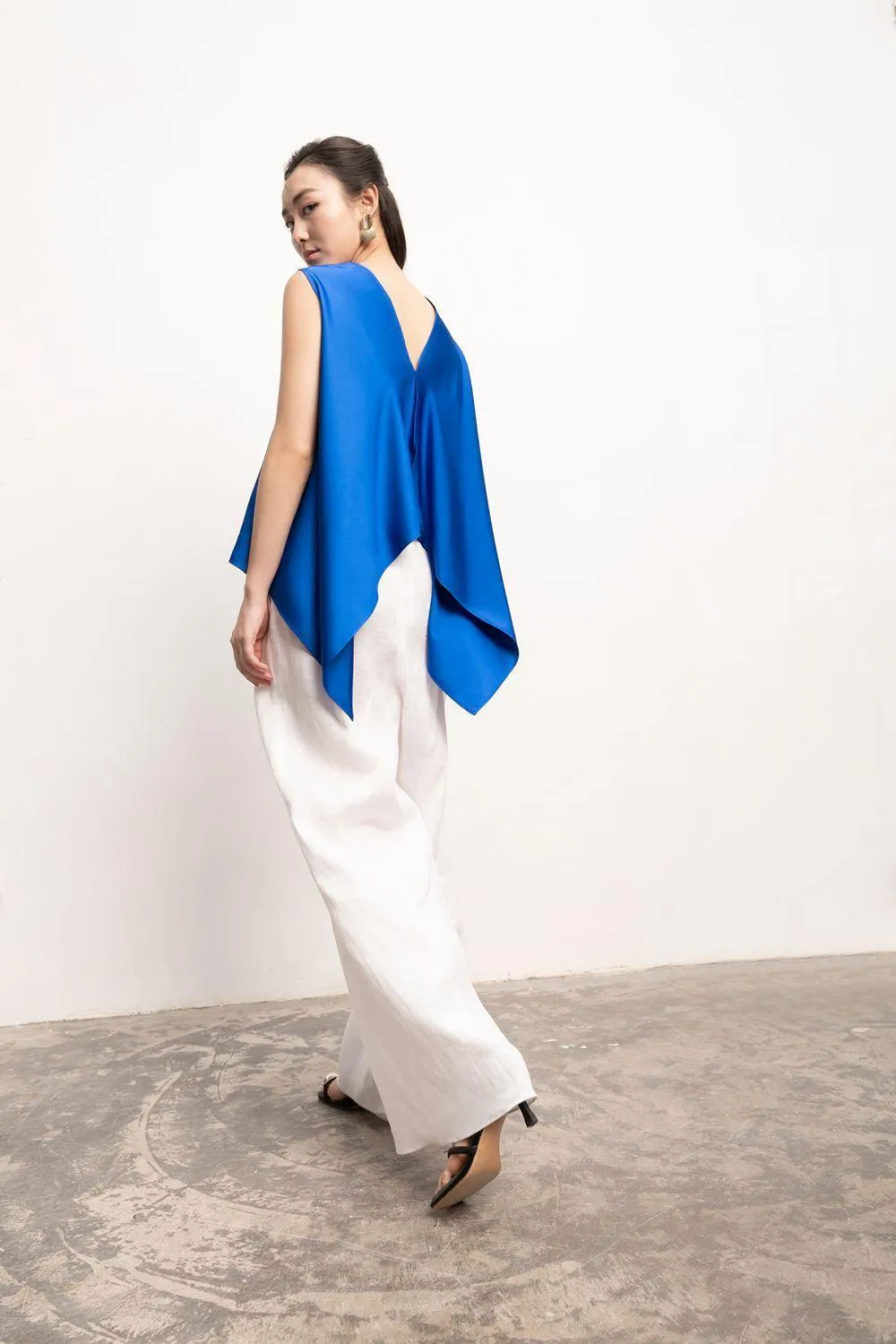 Atara Asymmetric Boat Neck Silk Top