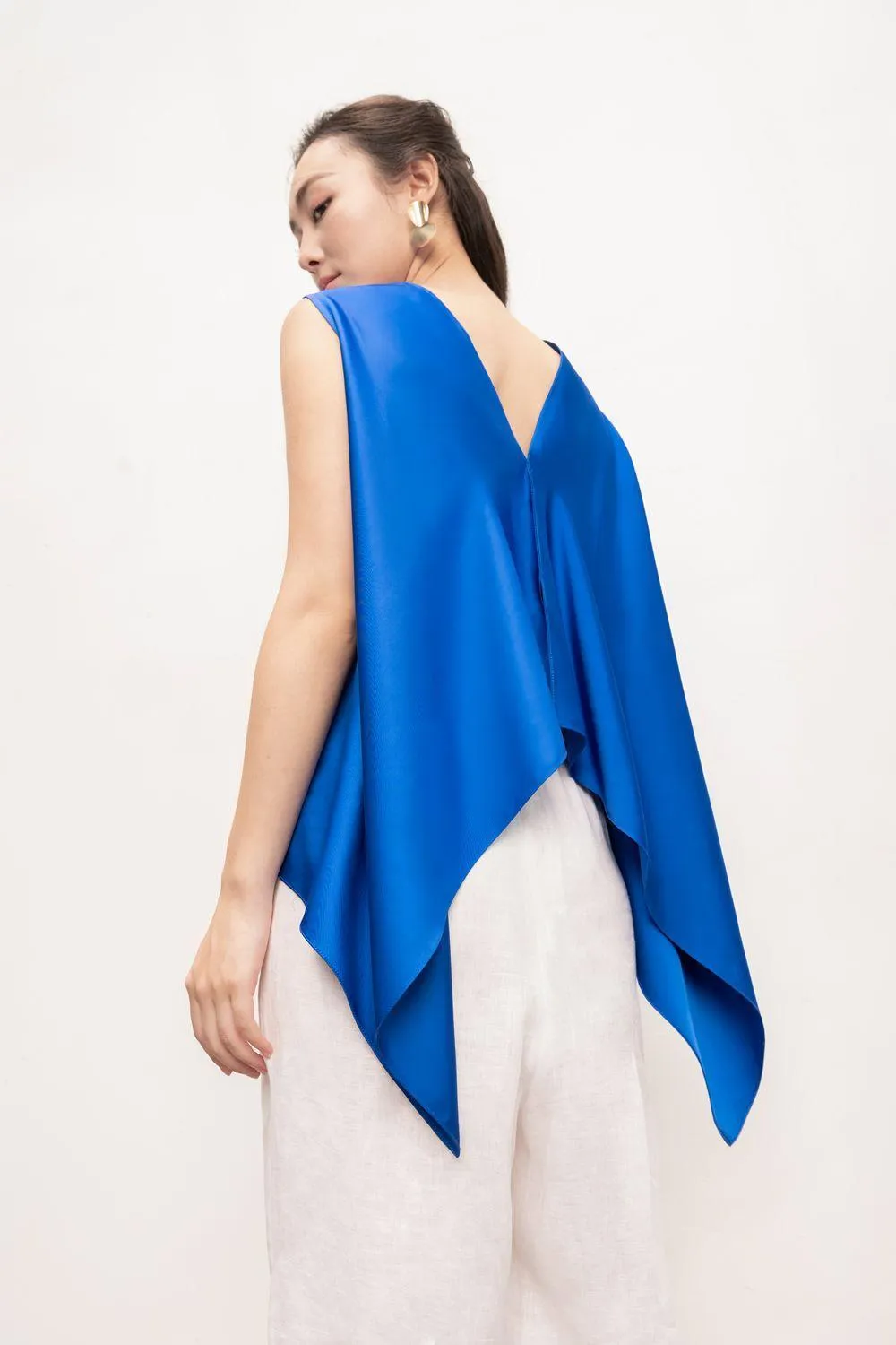 Atara Asymmetric Boat Neck Silk Top