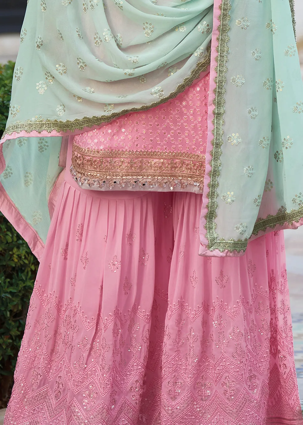 Beautiful Soft Pink Heavy Embroidered Festive Gharara Style Suit