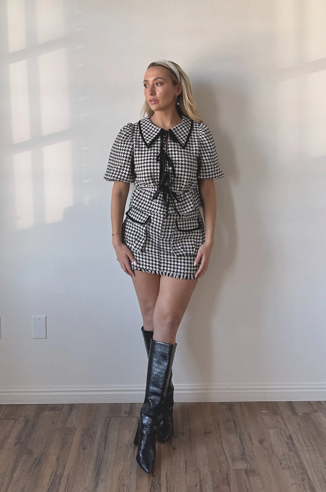 Black and White Houndstooth Skirt