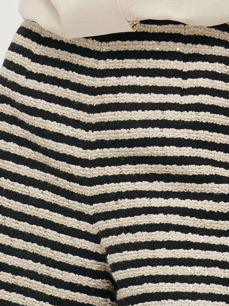 Black And White Stripe Tweed Women Shorts