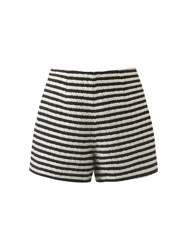 Black And White Stripe Tweed Women Shorts