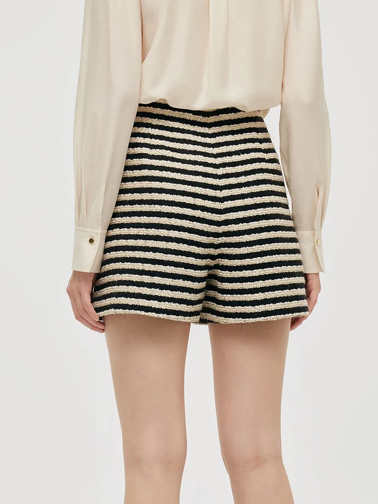 Black And White Stripe Tweed Women Shorts