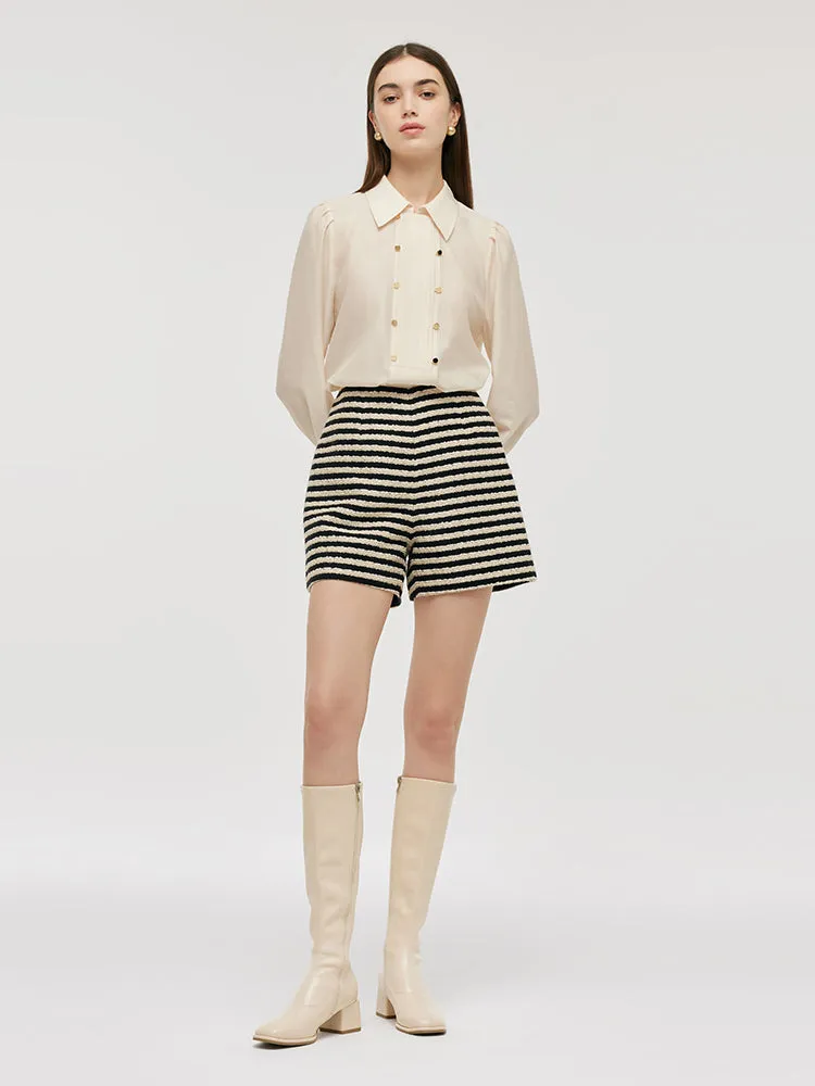 Black And White Stripe Tweed Women Shorts