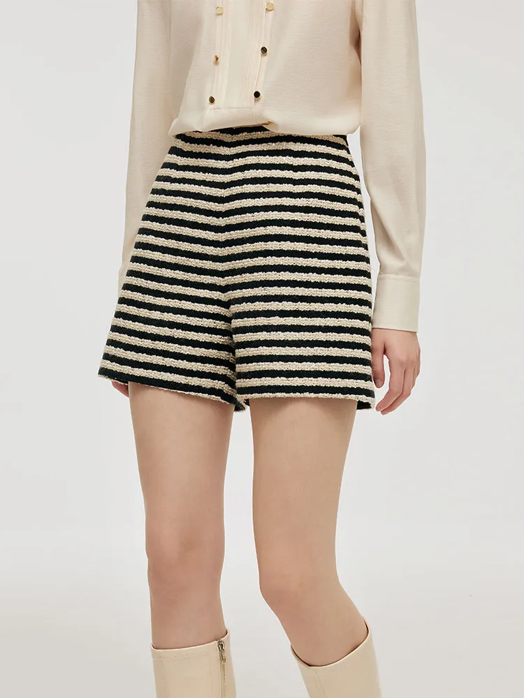 Black And White Stripe Tweed Women Shorts