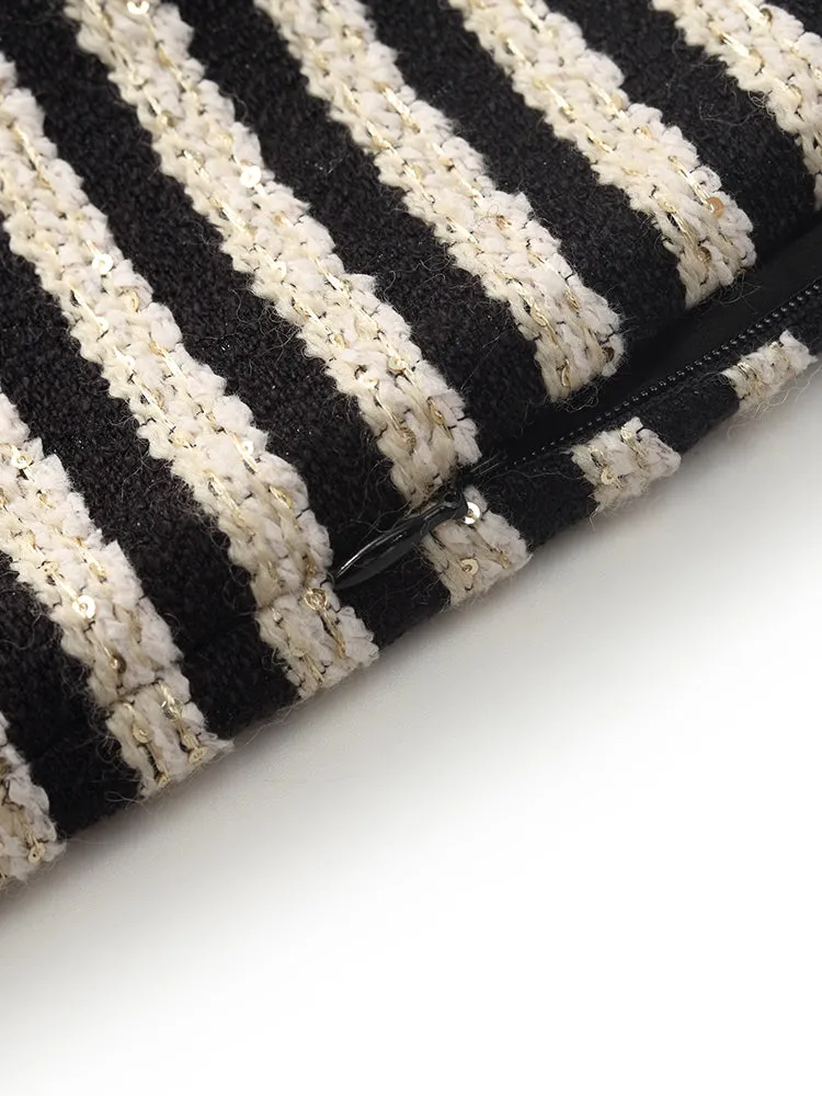 Black And White Stripe Tweed Women Shorts