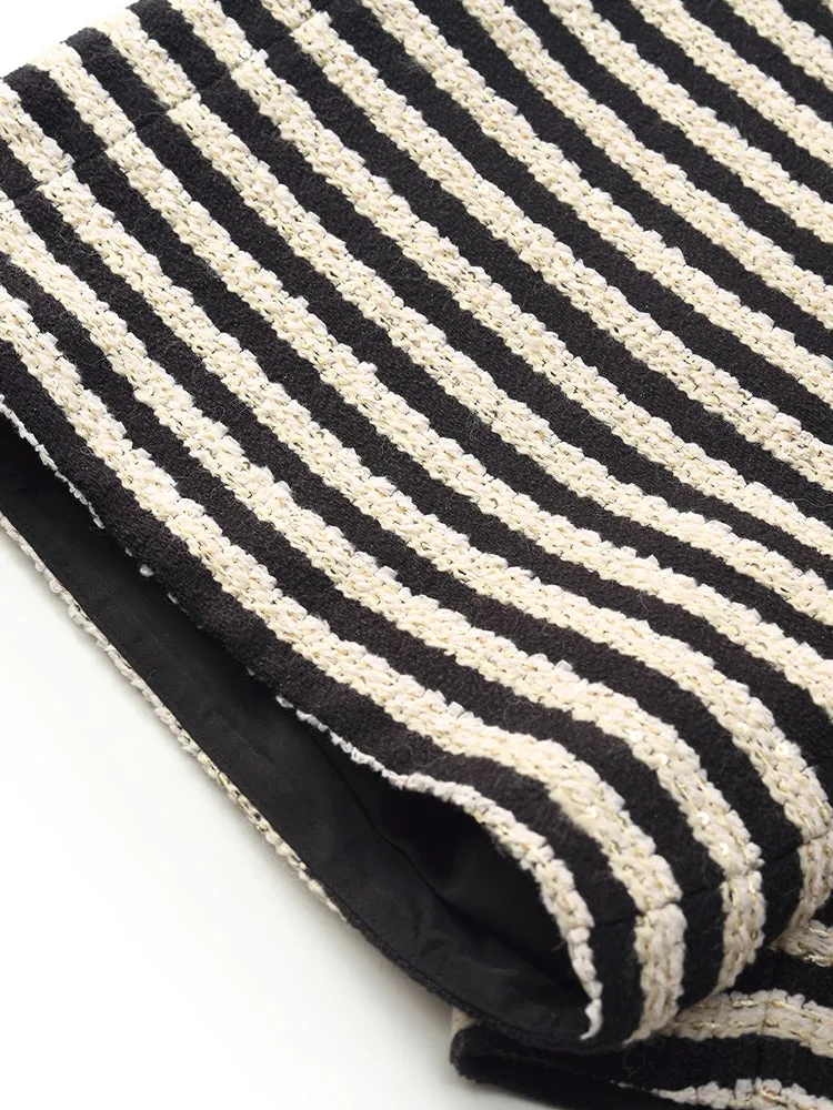 Black And White Stripe Tweed Women Shorts