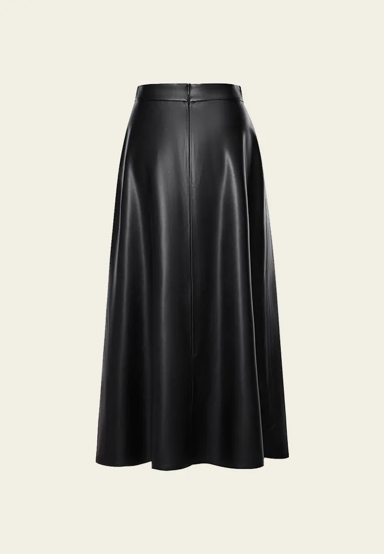 Black Vegan Leather Flare Skirt