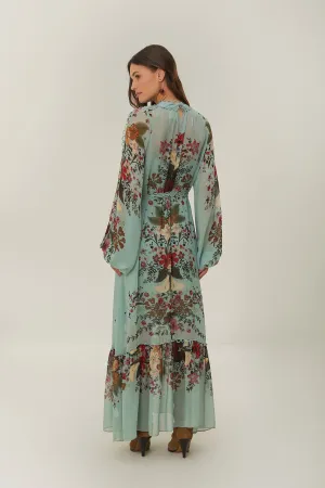 Blue Beauty Bouquet Long Sleeve Maxi Dress