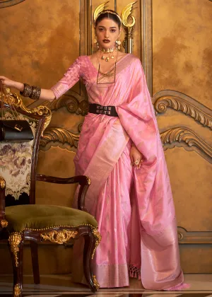 Bollywood Style Adorable Pink Pure Satin Silk Saree