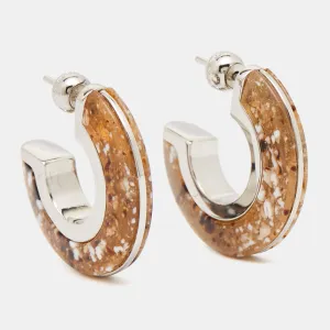 BURBERRY Blue Marbled Resin Gold Tone Hoop Earrings