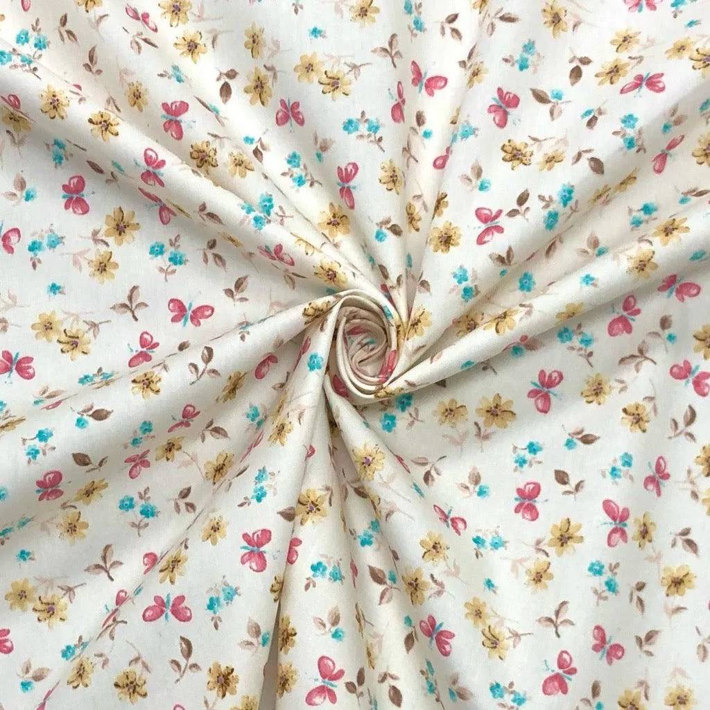 Butterfly Floral Rose & Hubble Cotton Poplin Fabric