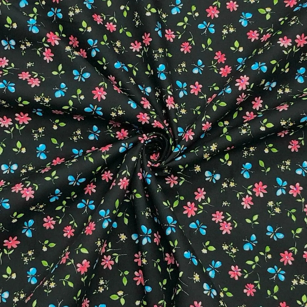 Butterfly Floral Rose & Hubble Cotton Poplin Fabric