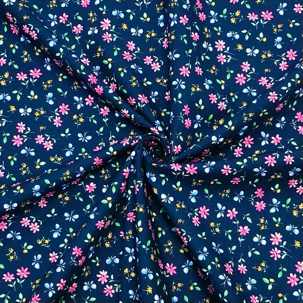 Butterfly Floral Rose & Hubble Cotton Poplin Fabric