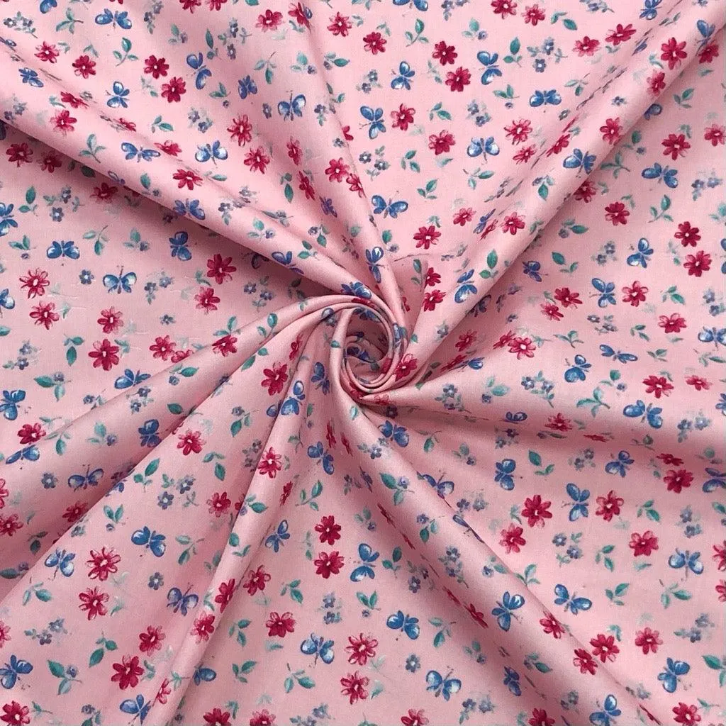 Butterfly Floral Rose & Hubble Cotton Poplin Fabric