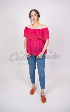 Campesina Off the Shoulder Blouse Hot Pink