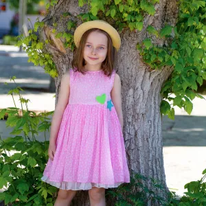 C'est La Vive- Sleeveless Pink Dress with White Floral Print for Girls