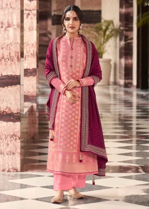 Charming Pink Dola Silk Jacquard Festival Salwar Kameez