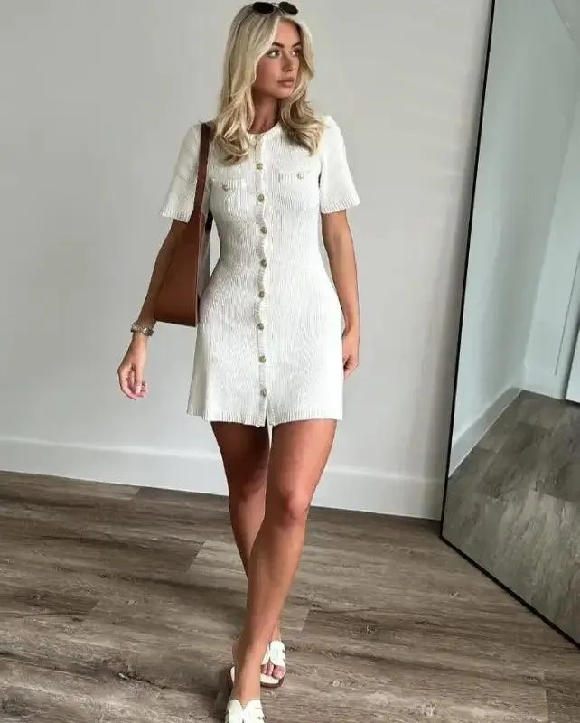 Chic White Knitted Mini Dress