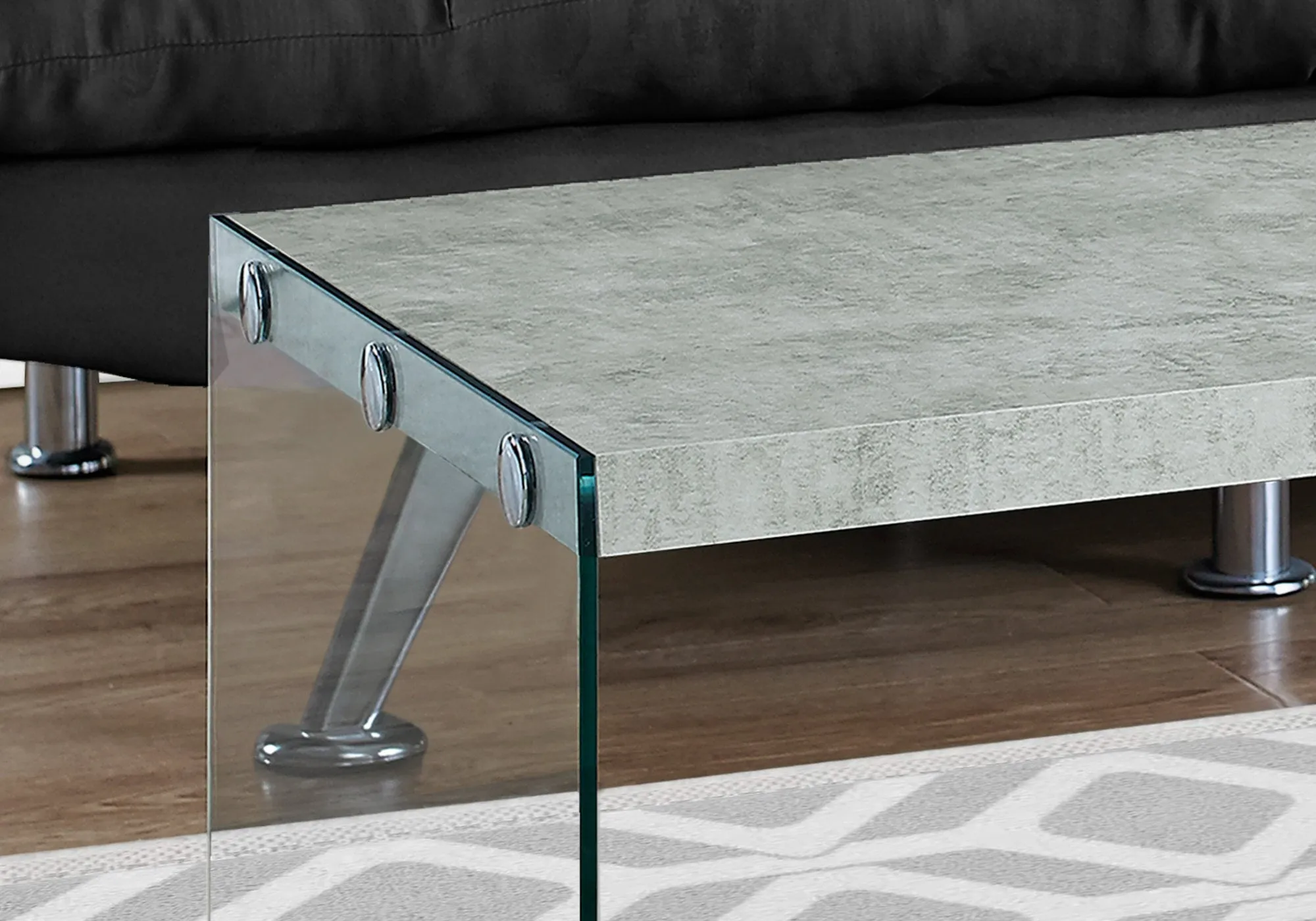 Coffee Table - Grey Cement With Tempered Glass