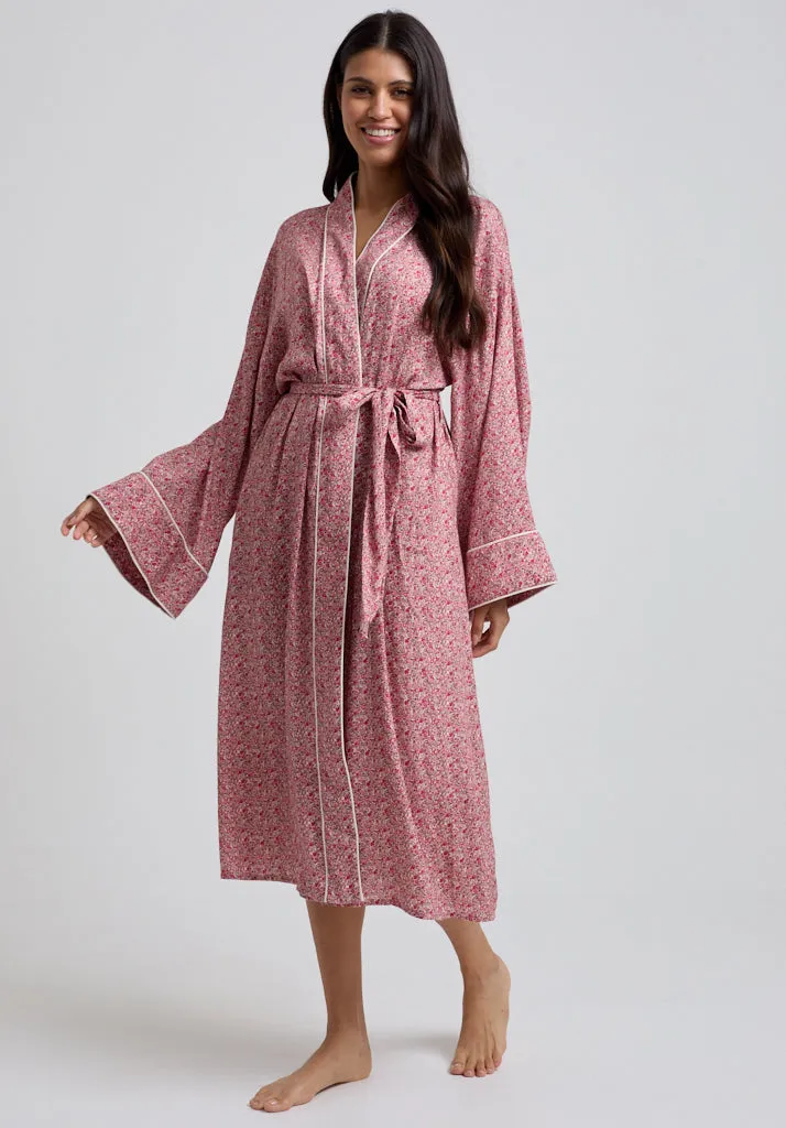 Corina Kimono Style Ditsy Floral Print Robe In Pink