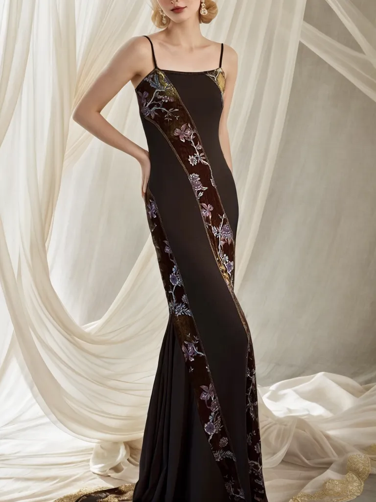 DaiYuan Silk Velvet Embroidered Strapless Mermaid Dress