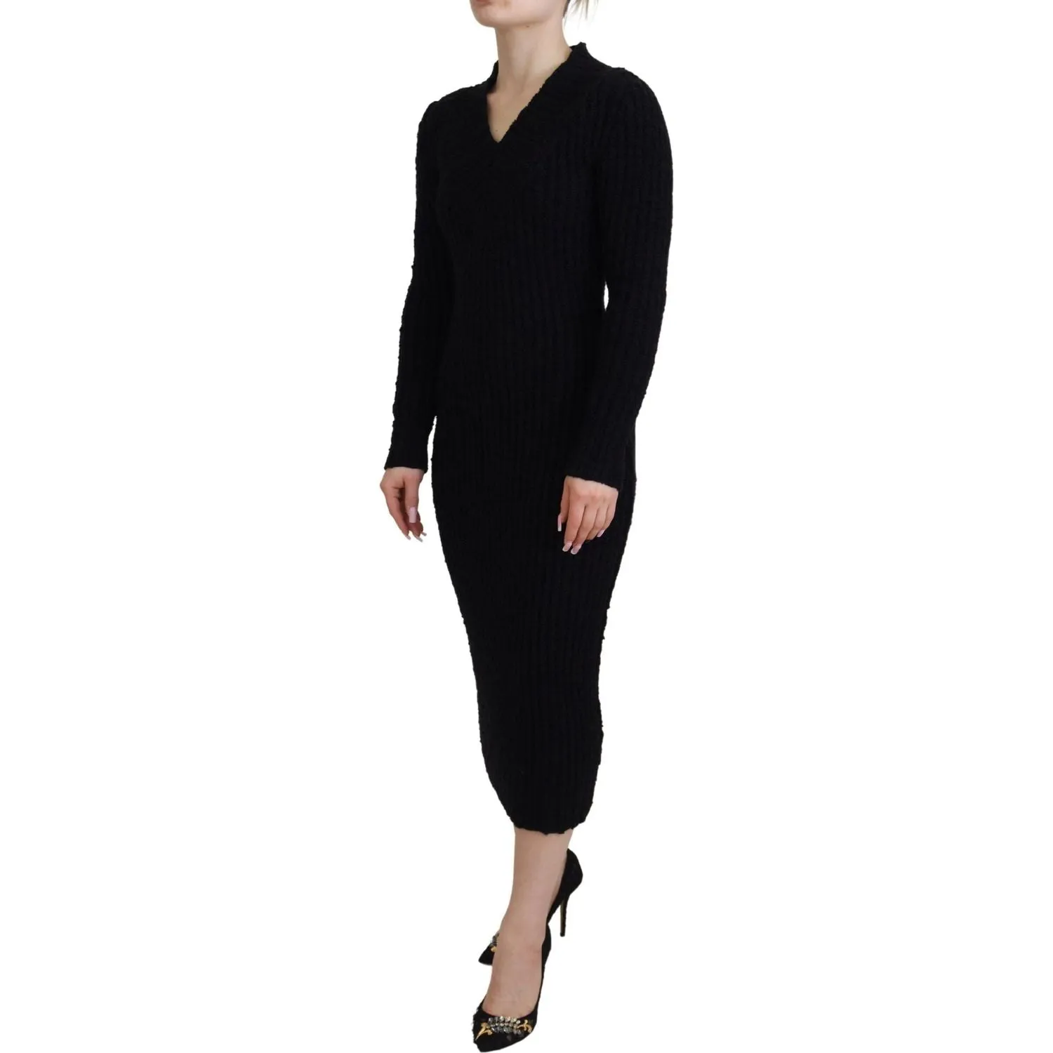 Dolce & Gabbana Elegant Black Wool Blend Sweater Dress