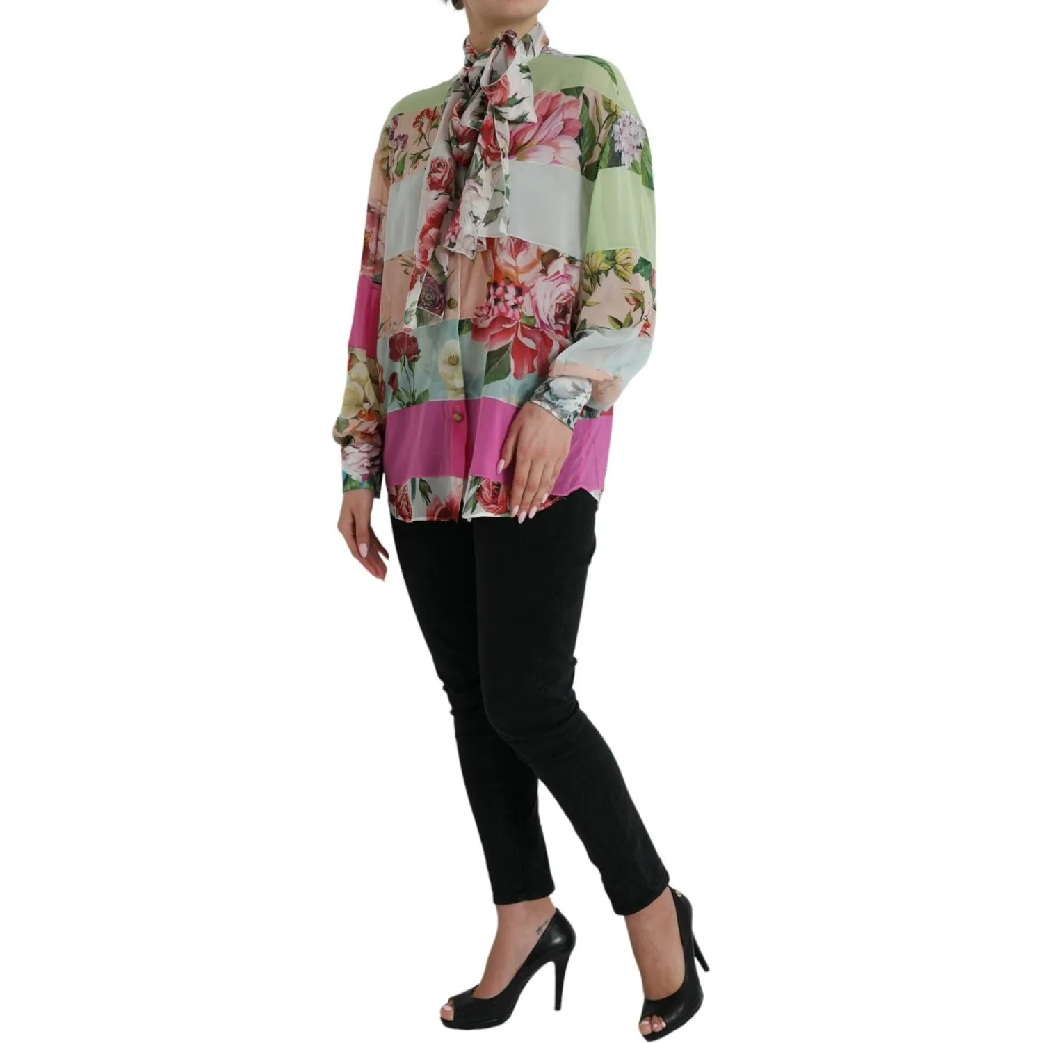 Dolce & Gabbana Elegant Multicolor Silk Blend Long Sleeve Top