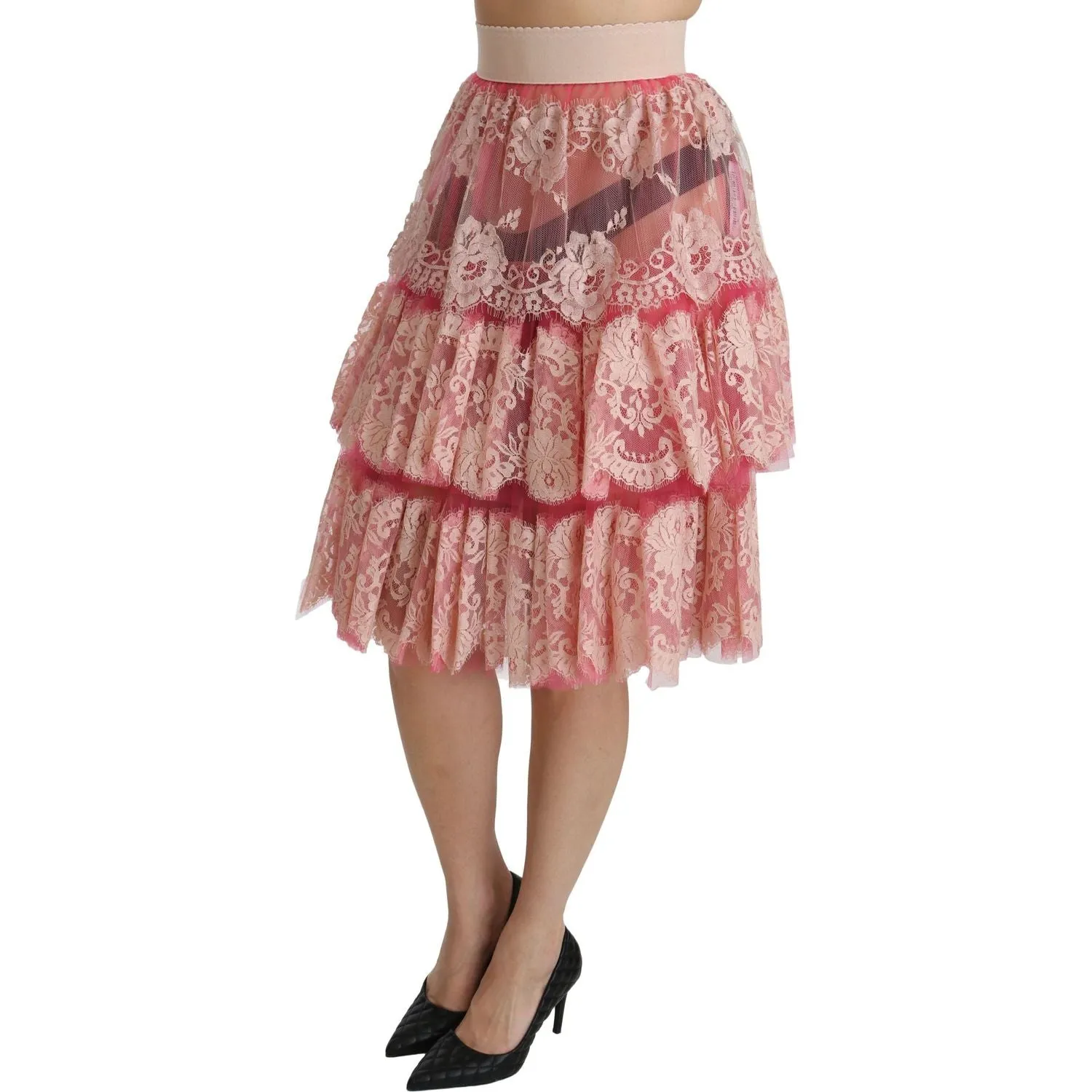 Dolce & Gabbana Elegant Pink Lace High-Waist Skirt