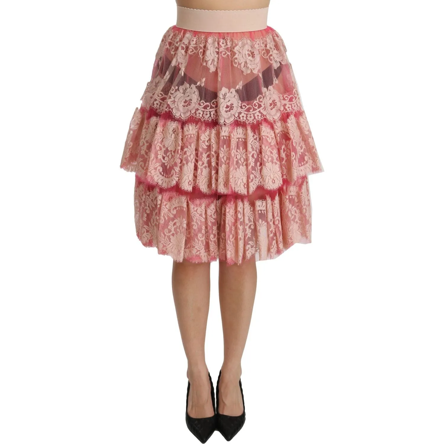 Dolce & Gabbana Elegant Pink Lace High-Waist Skirt