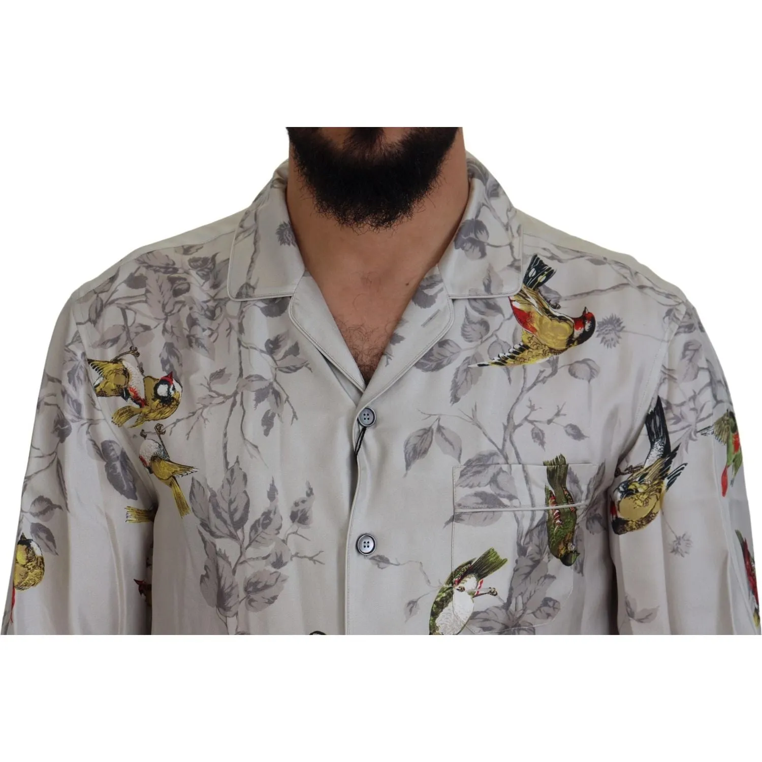 Dolce & Gabbana Elegant Silk Bird Print Casual Shirt