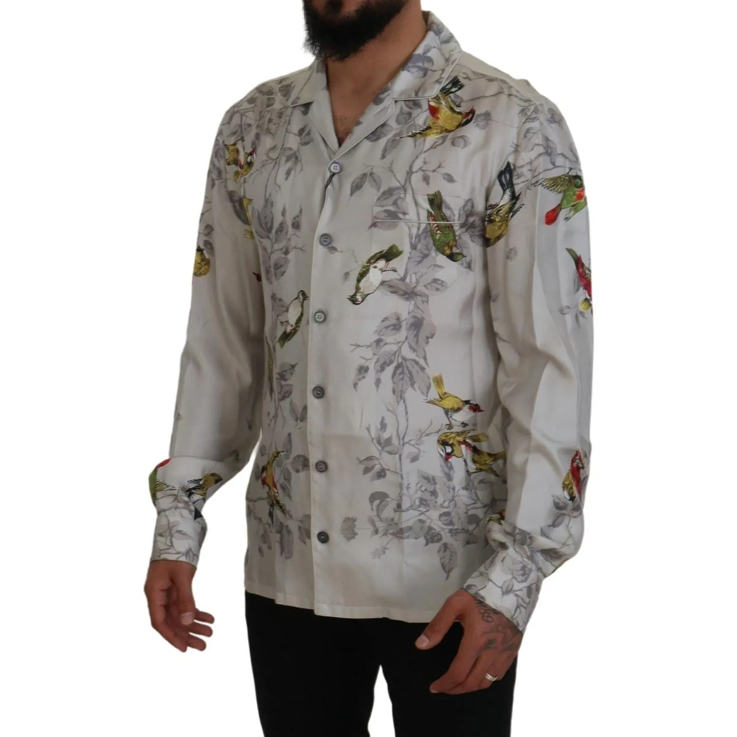 Dolce & Gabbana Elegant Silk Bird Print Casual Shirt