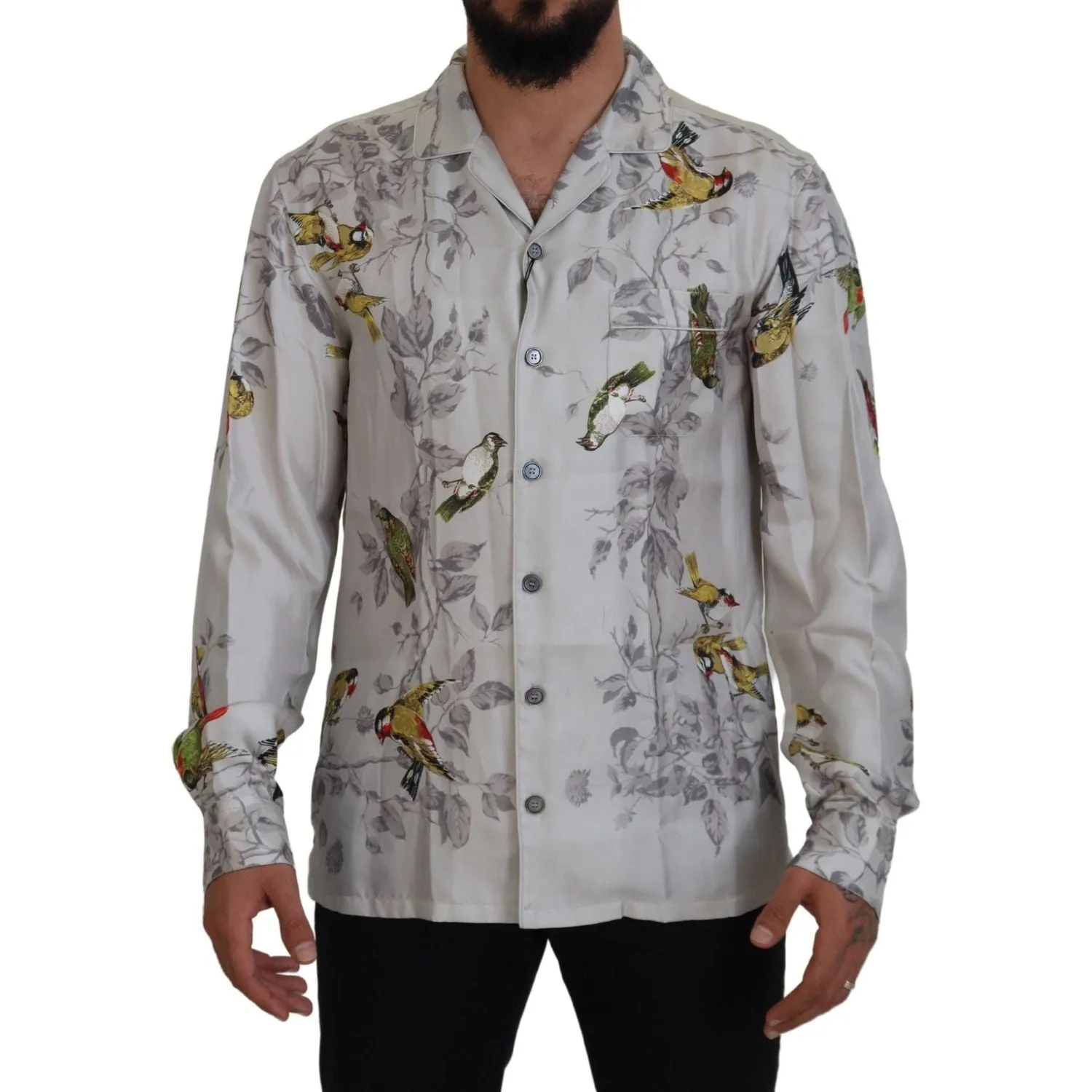 Dolce & Gabbana Elegant Silk Bird Print Casual Shirt