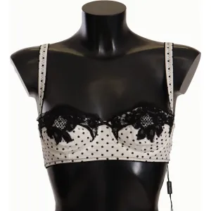 Dolce & Gabbana Elegant White Lace & Polka Dot Silk Bra