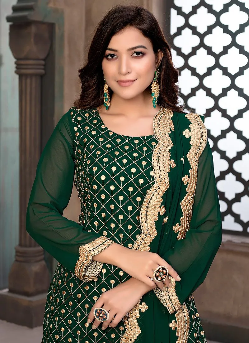 Exquisite Green Gota Patti Embroidered Sharara Suit