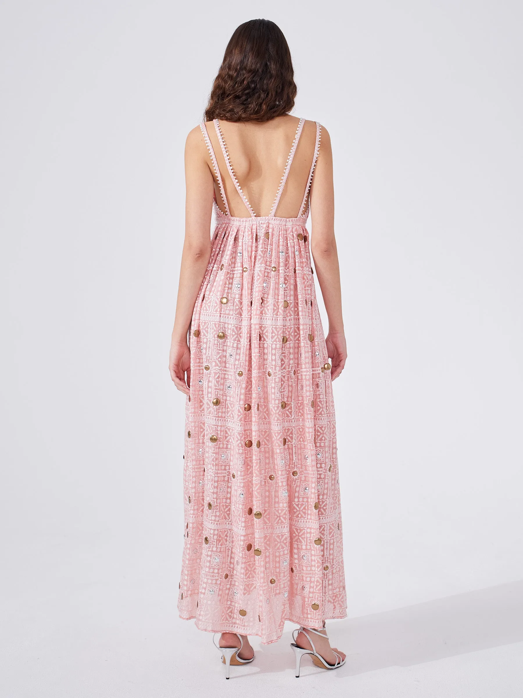 Gitana Embroidered Viscose Strappy Maxi Dress