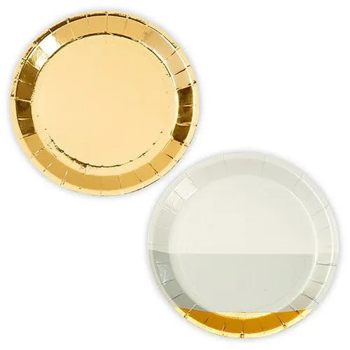 Gold Foil and Grey Assorted Appetizer Party Plates (Pack of 8)