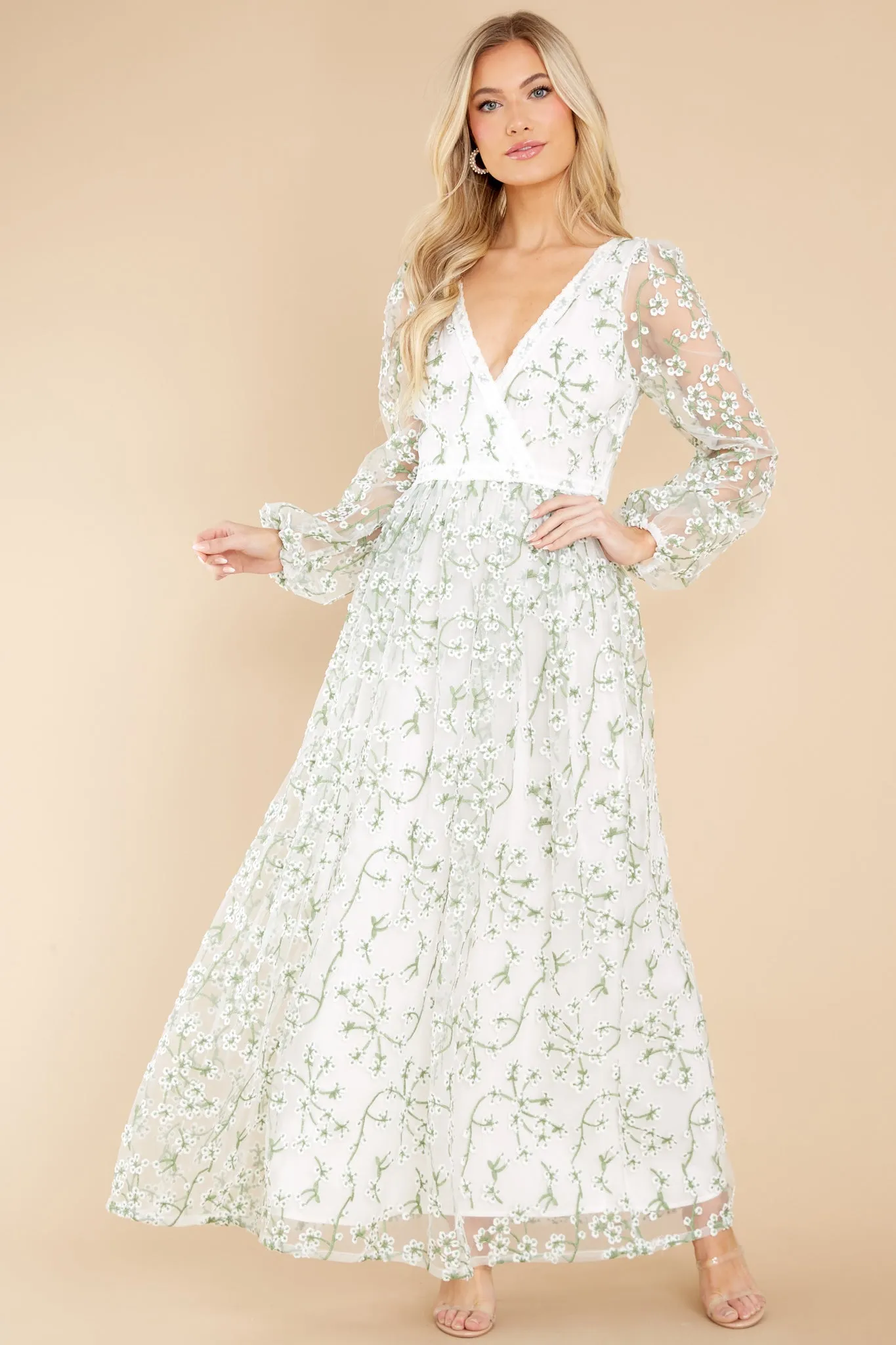 Heavenly Sights Ivory Floral Embroidered Maxi Dress