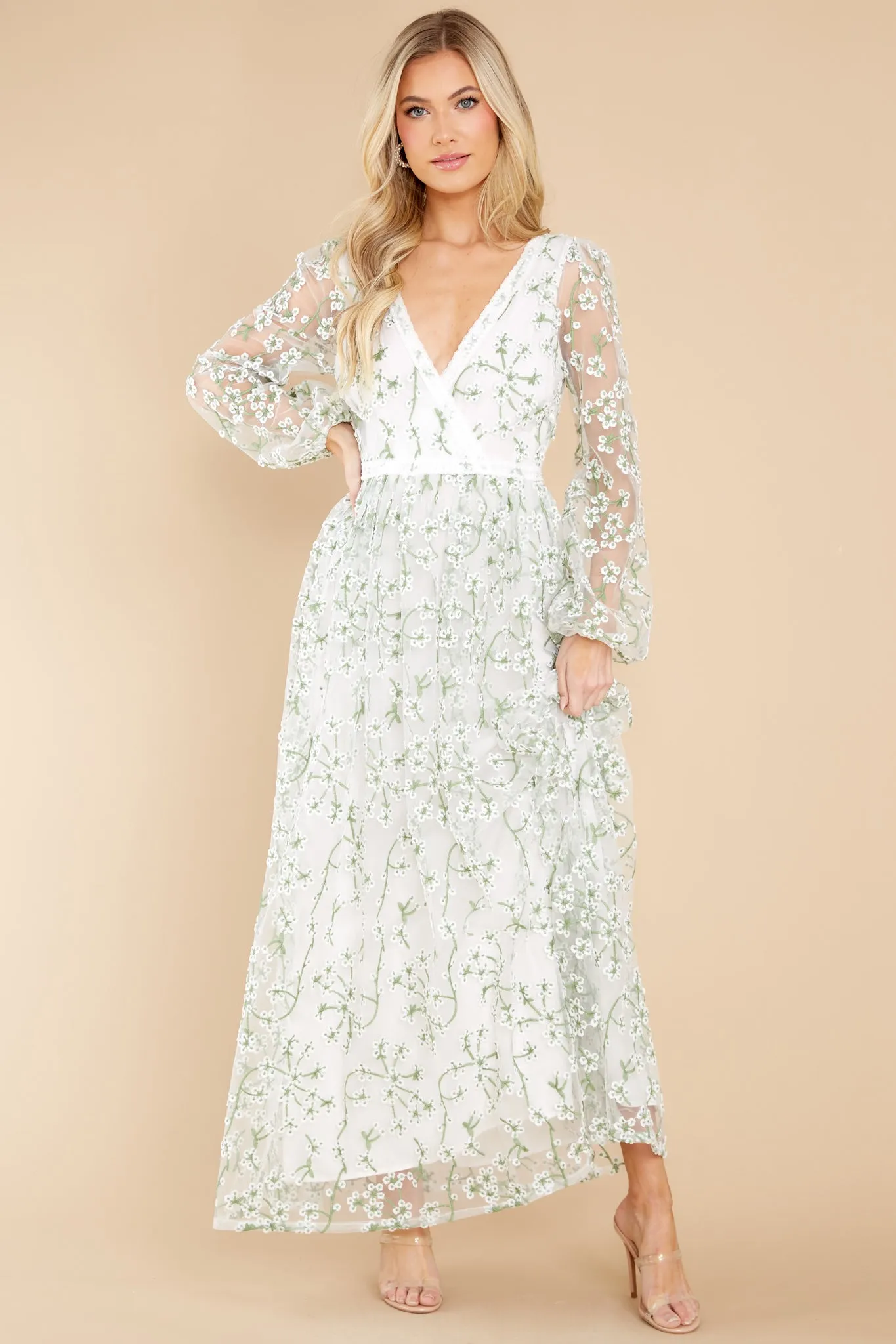 Heavenly Sights Ivory Floral Embroidered Maxi Dress